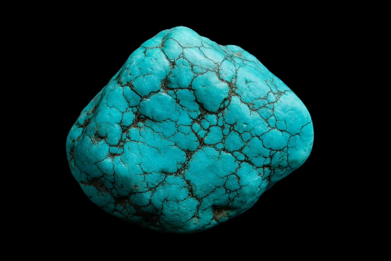 Turquesa pulida y brillante con vetas oscuras, ideal para collares que buscan aportar calma y protección.