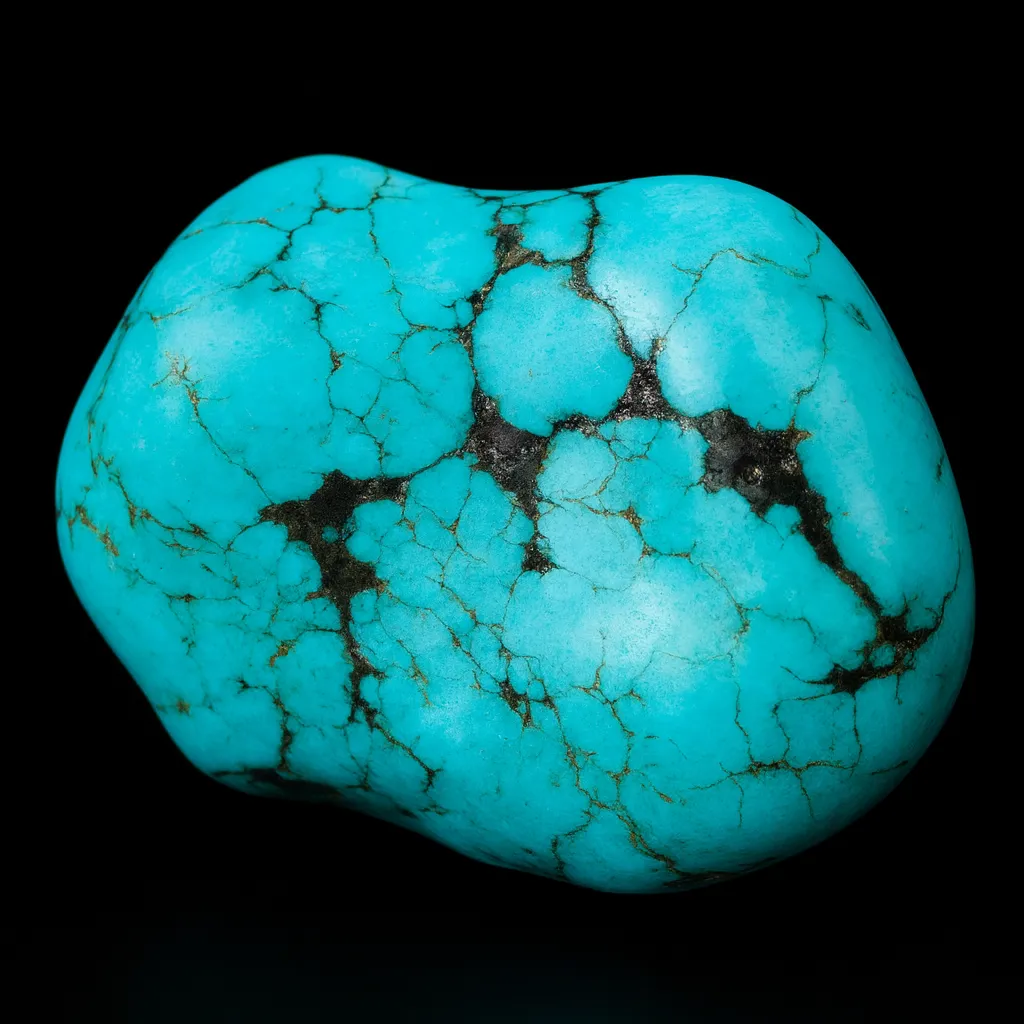 Turquesa pulida y brillante con vetas oscuras, ideal para collares que buscan aportar calma y protección.