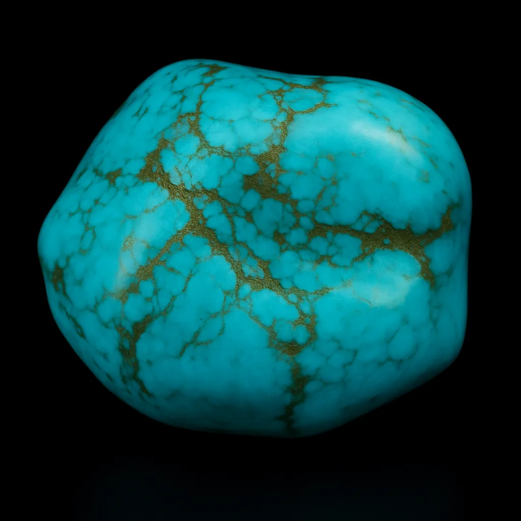 Turquesa pulida y brillante con vetas oscuras, ideal para collares que buscan aportar calma y protección.