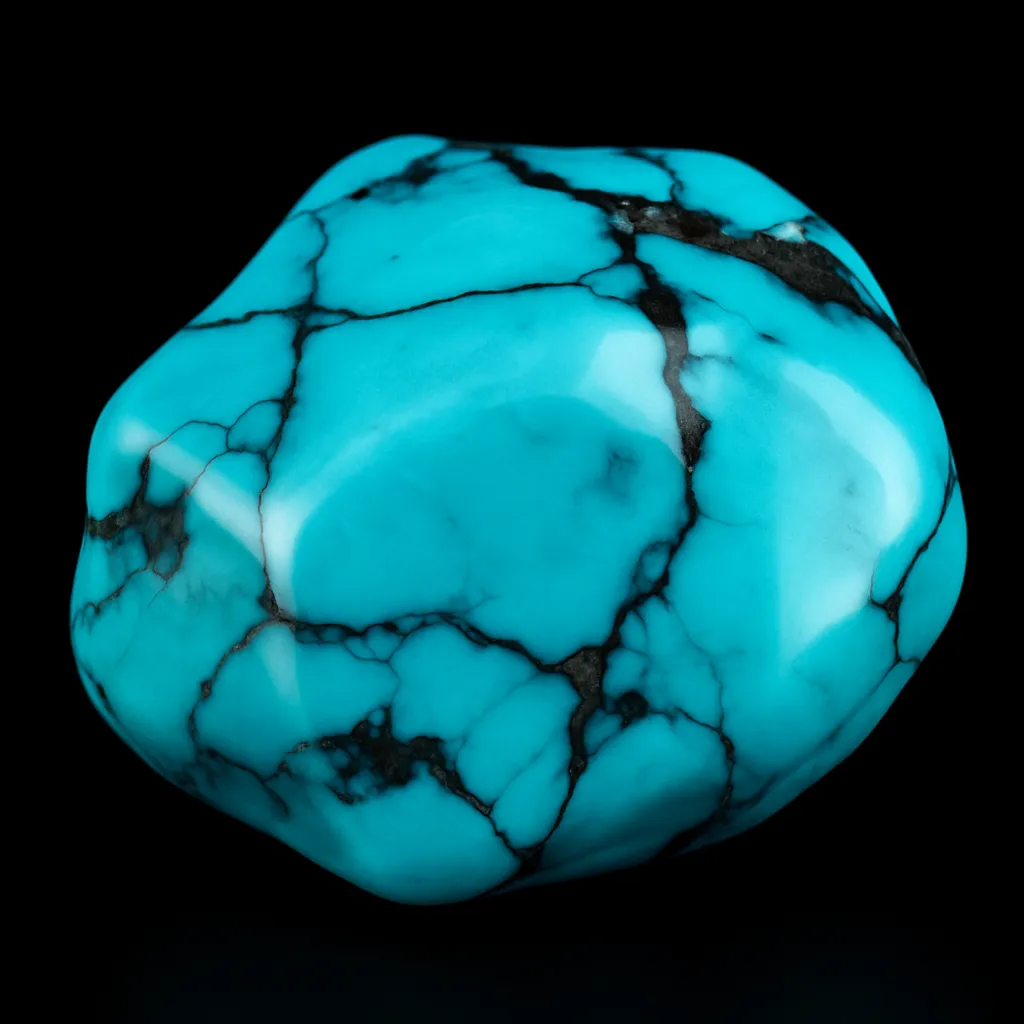 Turquesa pulida y brillante con vetas oscuras, ideal para collares que buscan aportar calma y protección.