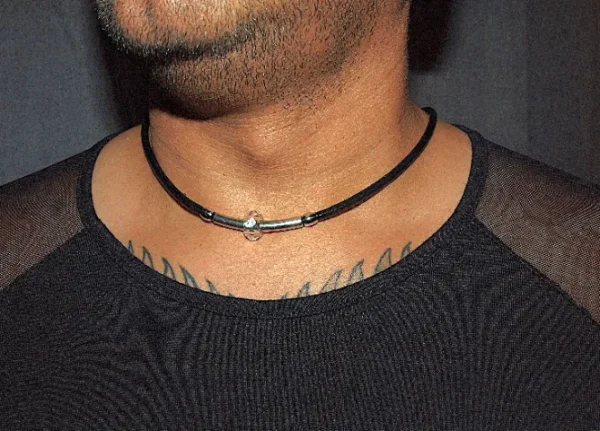 Handmade crystal necklace with genuine leather & stainless steel accents