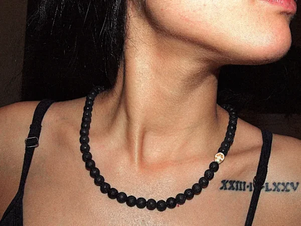 Womens Lava Stone Necklace with White Howlite Skull, Spiritual Handmade Boho Jewelry, Natural Gemstone Healing Necklace, Gift for Her